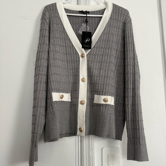 Adrianna Papell Gray & White Cable Cardigan - Picture 1 of 4